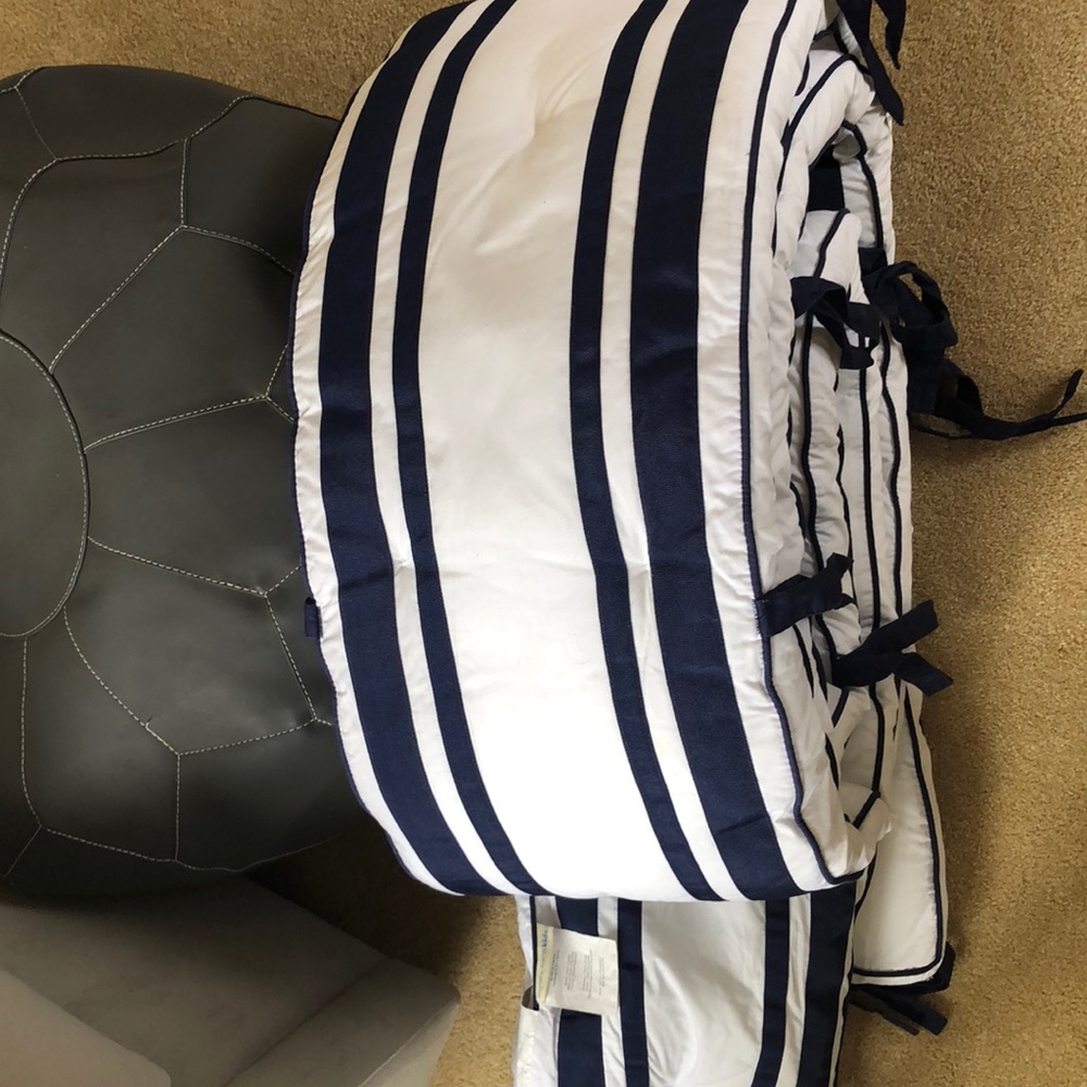 Pottery Barn navy and white crib bumper